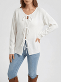 Tie Front Cardigan Women Ribbed Long Sleeve Knit Sweater With Pockets — Kharites Shop - Kharites