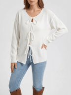 Tie Front Cardigan Women Ribbed Long Sleeve Knit Sweater With Pockets — Kharites Shop - Kharites