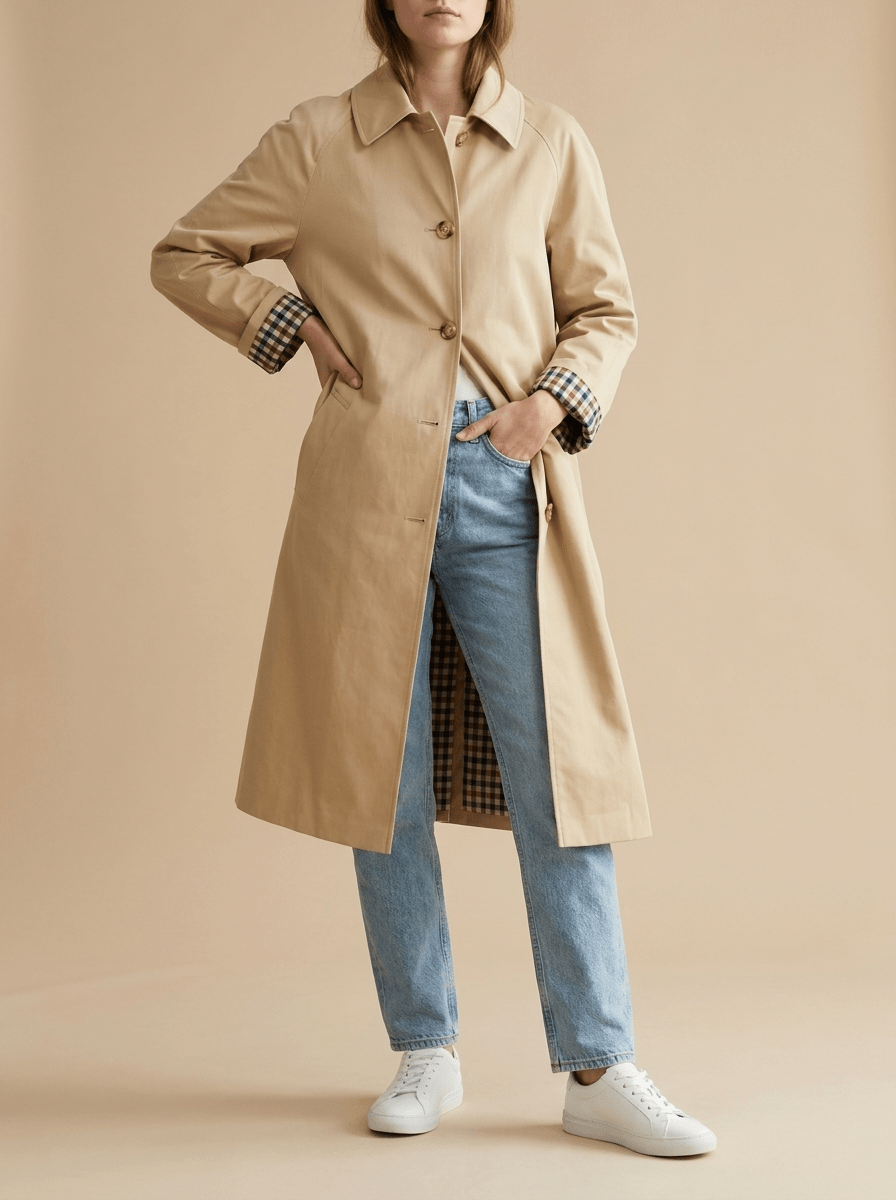 Trench Coat Women Button Up Checkered Lining Long Jacket Classic Overcoat — Kharites Shop - Kharites