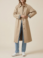 Trench Coat Women Button Up Checkered Lining Long Jacket Classic Overcoat — Kharites Shop - Kharites