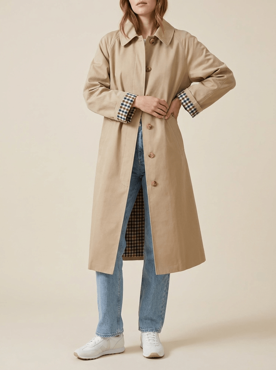 Trench Coat Women Button Up Checkered Lining Long Jacket Classic Overcoat — Kharites Shop - Kharites