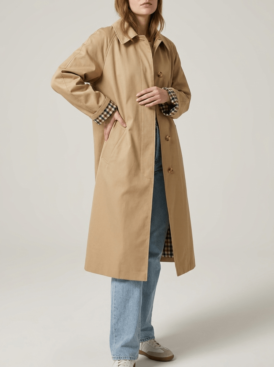 Trench Coat Women Button Up Checkered Lining Long Jacket Classic Overcoat — Kharites Shop - Kharites
