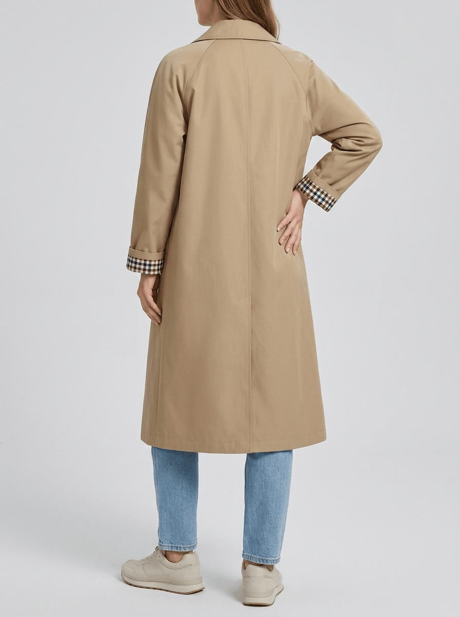 Trench Coat Women Button Up Checkered Lining Long Jacket Classic Overcoat — Kharites Shop - Kharites