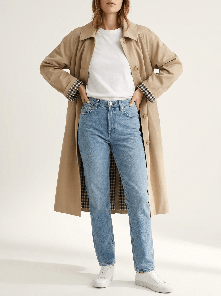 Trench Coat Women Button Up Checkered Lining Long Jacket Classic Overcoat — Kharites Shop - Kharites
