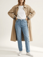 Trench Coat Women Button Up Checkered Lining Long Jacket Classic Overcoat — Kharites Shop - Kharites