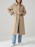 Trench Coat Women Button Up Checkered Lining Long Jacket Classic Overcoat — Kharites Shop - Kharites