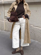 Trench Coat Women Button Up Checkered Lining Long Jacket Classic Overcoat — Kharites Shop - Kharites
