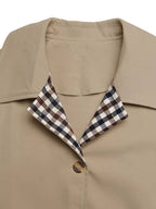 Trench Coat Women Button Up Checkered Lining Long Jacket Classic Overcoat — Kharites Shop - Kharites