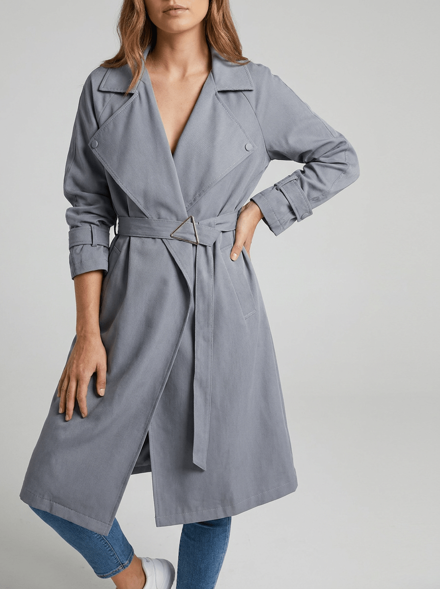 Trench Coat Women Wide Lapel Belted Long Jacket Classic Overcoat — Kharites Shop - Kharites