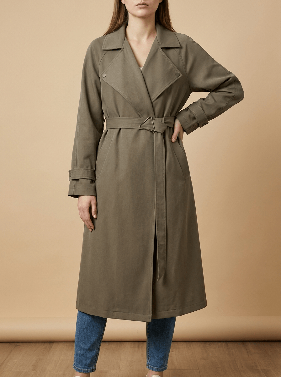 Trench Coat Women Wide Lapel Belted Long Jacket Classic Overcoat — Kharites Shop - Kharites