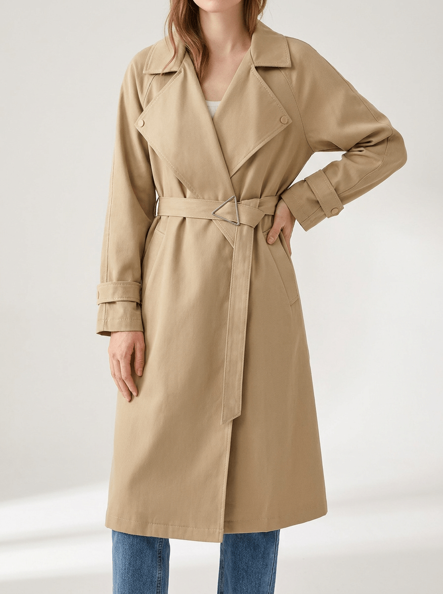 Trench Coat Women Wide Lapel Belted Long Jacket Classic Overcoat — Kharites Shop - Kharites
