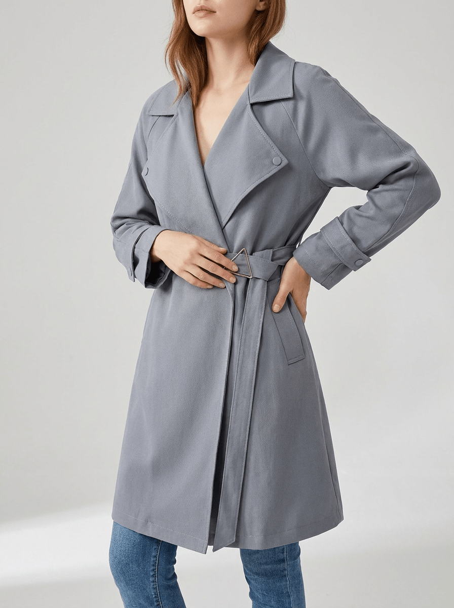 Trench Coat Women Wide Lapel Belted Long Jacket Classic Overcoat — Kharites Shop - Kharites