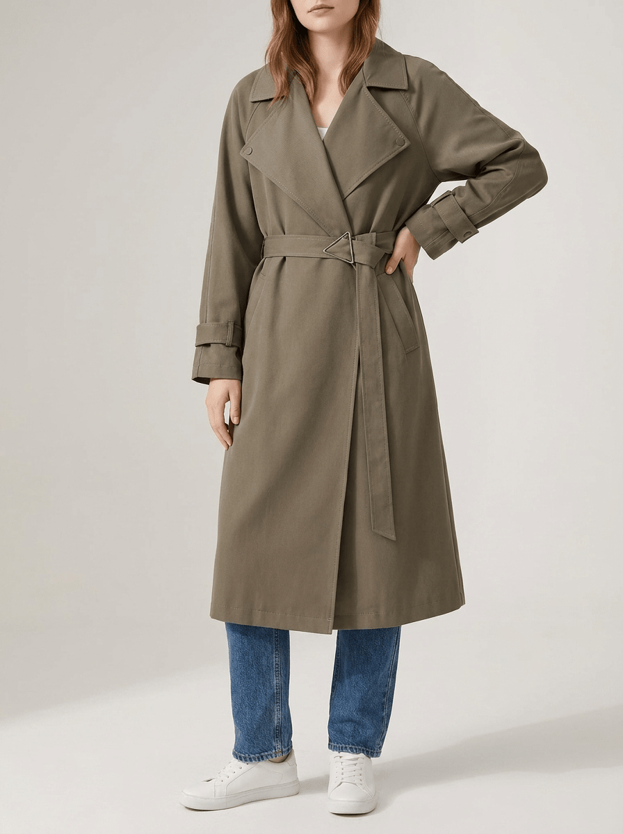 Trench Coat Women Wide Lapel Belted Long Jacket Classic Overcoat — Kharites Shop - Kharites