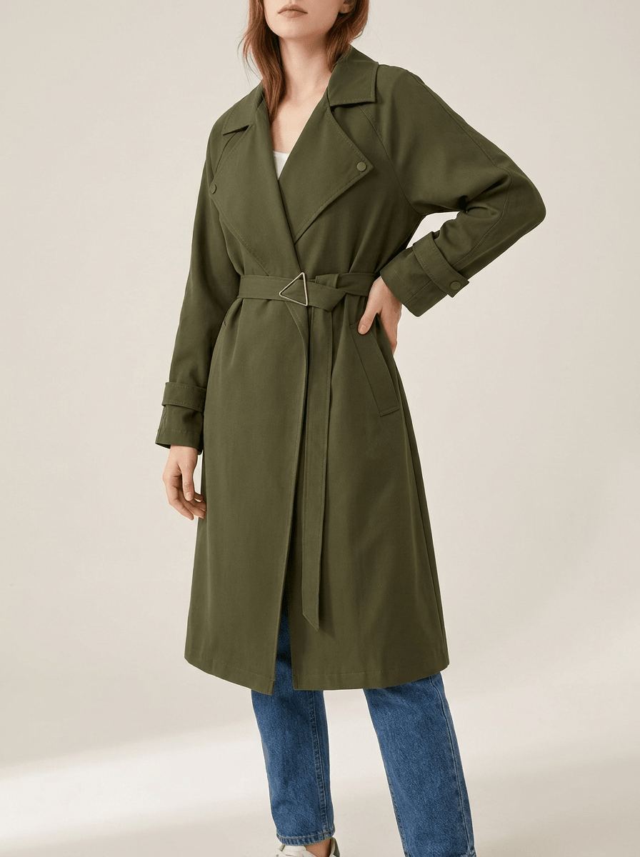 Trench Coat Women Wide Lapel Belted Long Jacket Classic Overcoat — Kharites Shop - Kharites