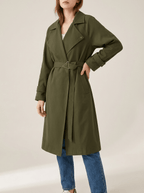 Trench Coat Women Wide Lapel Belted Long Jacket Classic Overcoat — Kharites Shop - Kharites