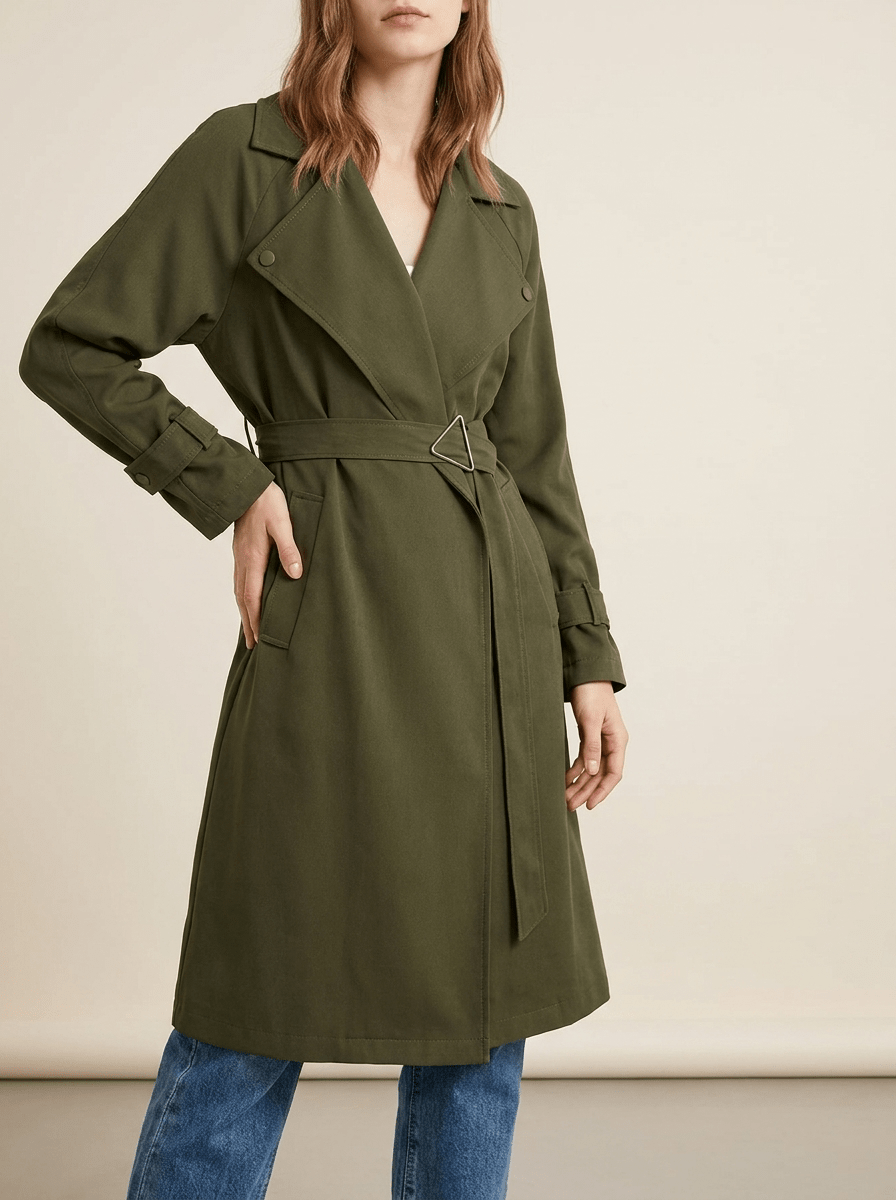 Trench Coat Women Wide Lapel Belted Long Jacket Classic Overcoat — Kharites Shop - Kharites