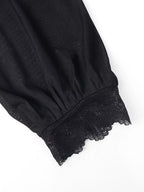 Velvet Blouse Women Lace Trim Sheer Sleeve Ruffle Going Out Top — Kharites Shop - Kharites