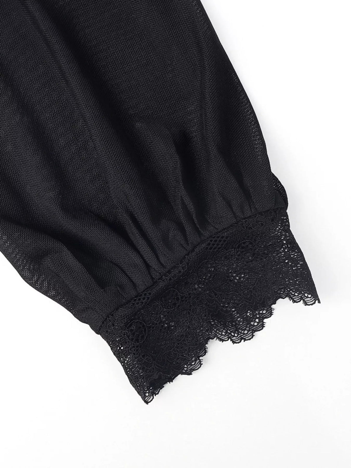 Velvet Blouse Women Lace Trim Sheer Sleeve Ruffle Going Out Top — Kharites Shop - Kharites