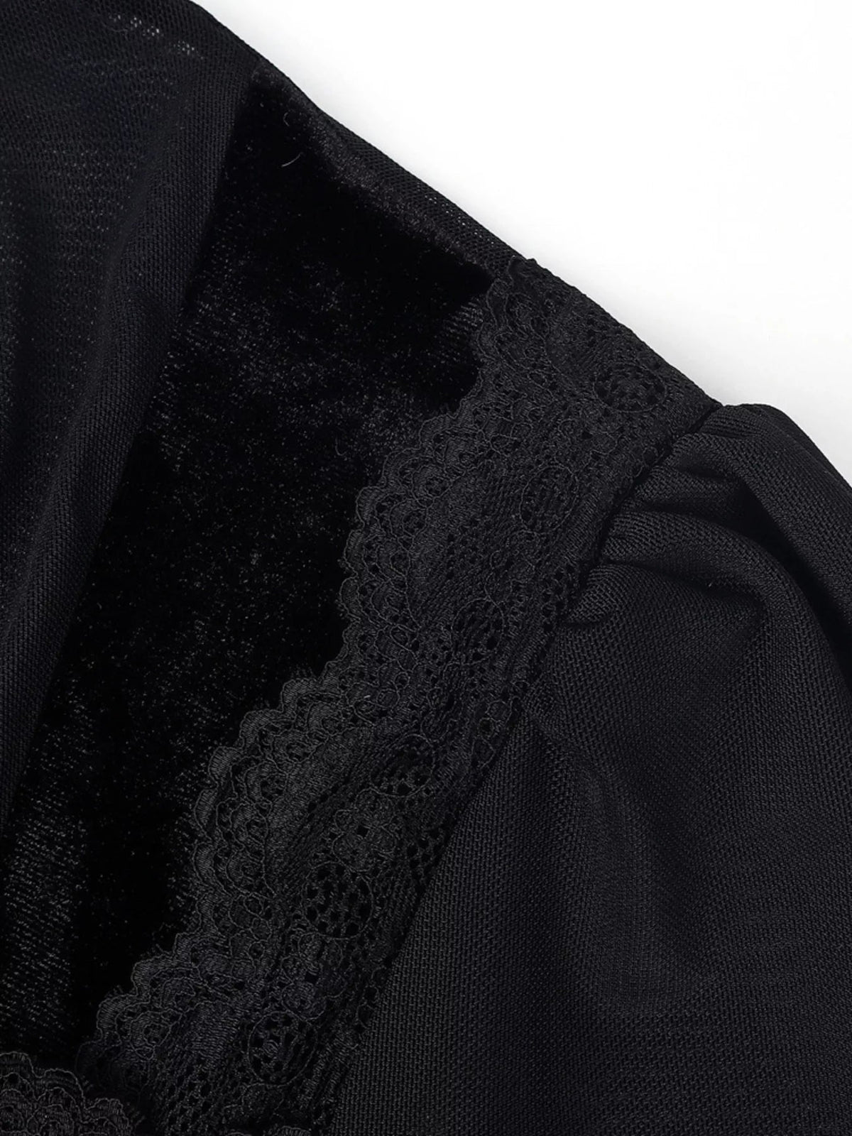 Velvet Blouse Women Lace Trim Sheer Sleeve Ruffle Going Out Top — Kharites Shop - Kharites