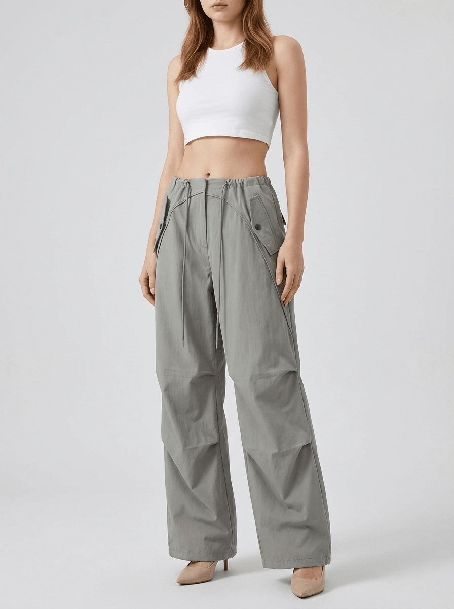 Wide Leg Drawstring Pants Women Casual Trousers With Pockets — Kharites Shop - Kharites