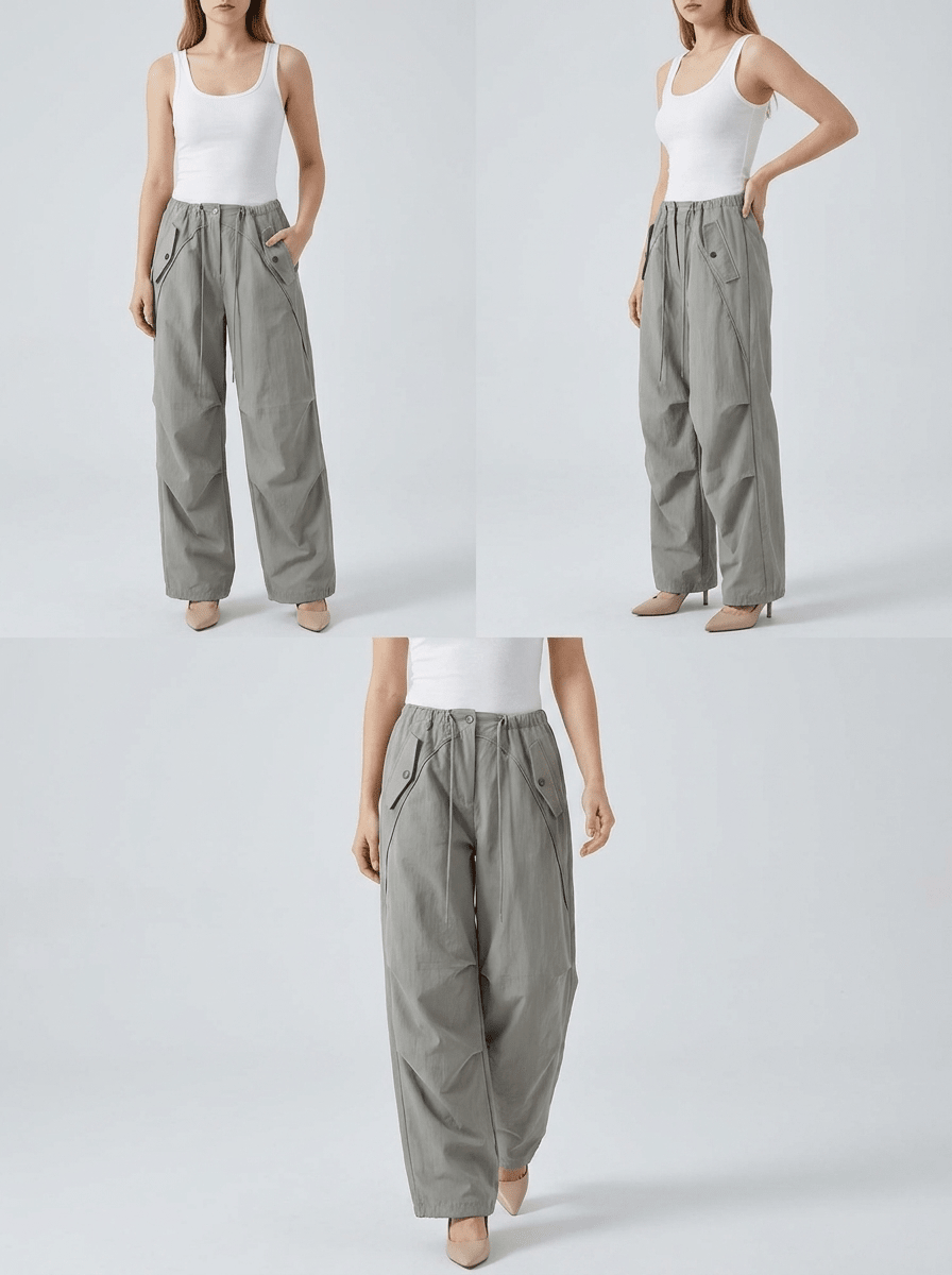 Wide Leg Drawstring Pants Women Casual Trousers With Pockets — Kharites Shop - Kharites