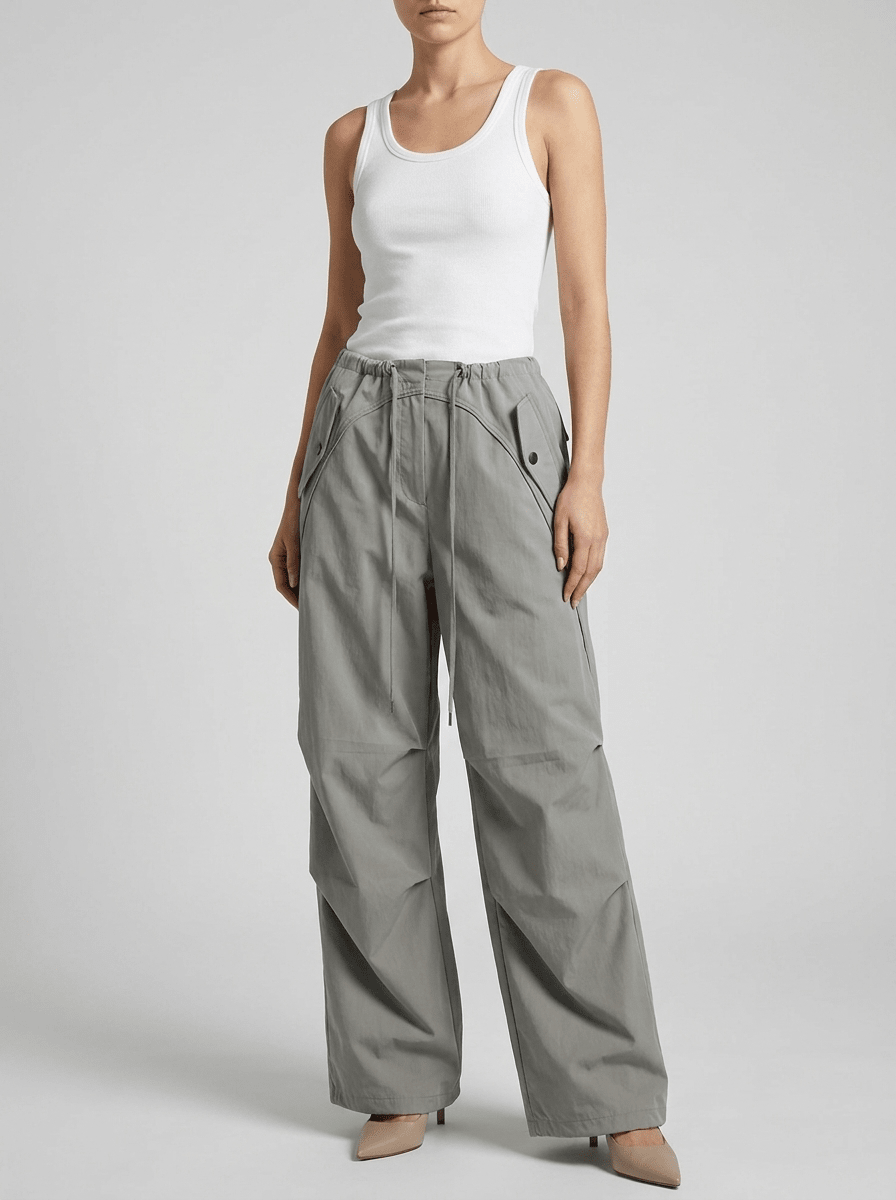Wide Leg Drawstring Pants Women Casual Trousers With Pockets — Kharites Shop - Kharites