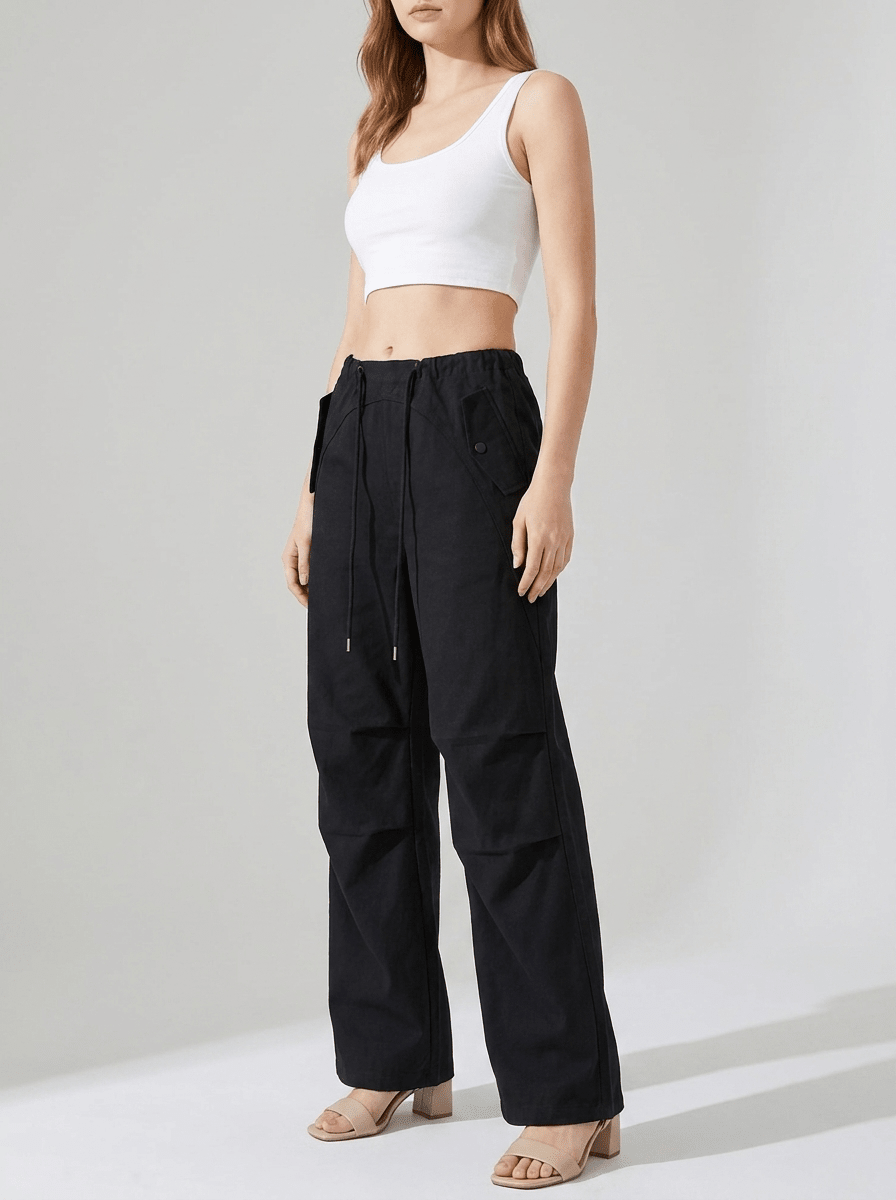 Wide Leg Drawstring Pants Women Casual Trousers With Pockets — Kharites Shop - Kharites