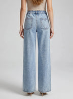 Wide Leg Jeans Women Embroidered Heart High Waisted Denim With Pockets — Kharites Shop - Kharites