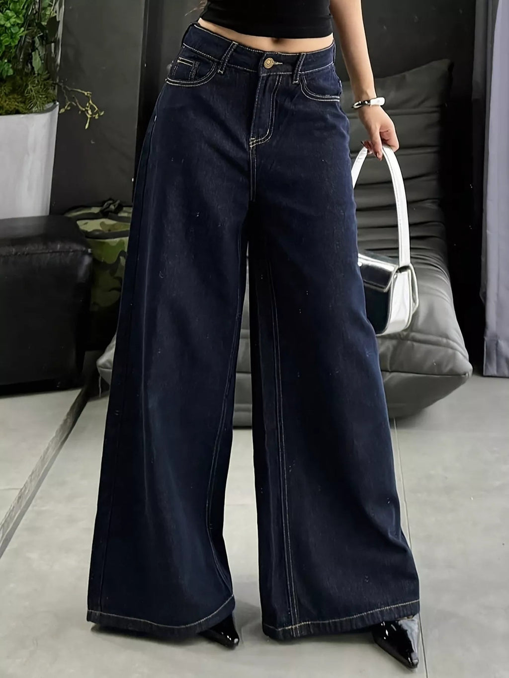 Wide Leg Jeans Women High Waisted Denim Trousers With Pockets — Kharites Shop - Kharites