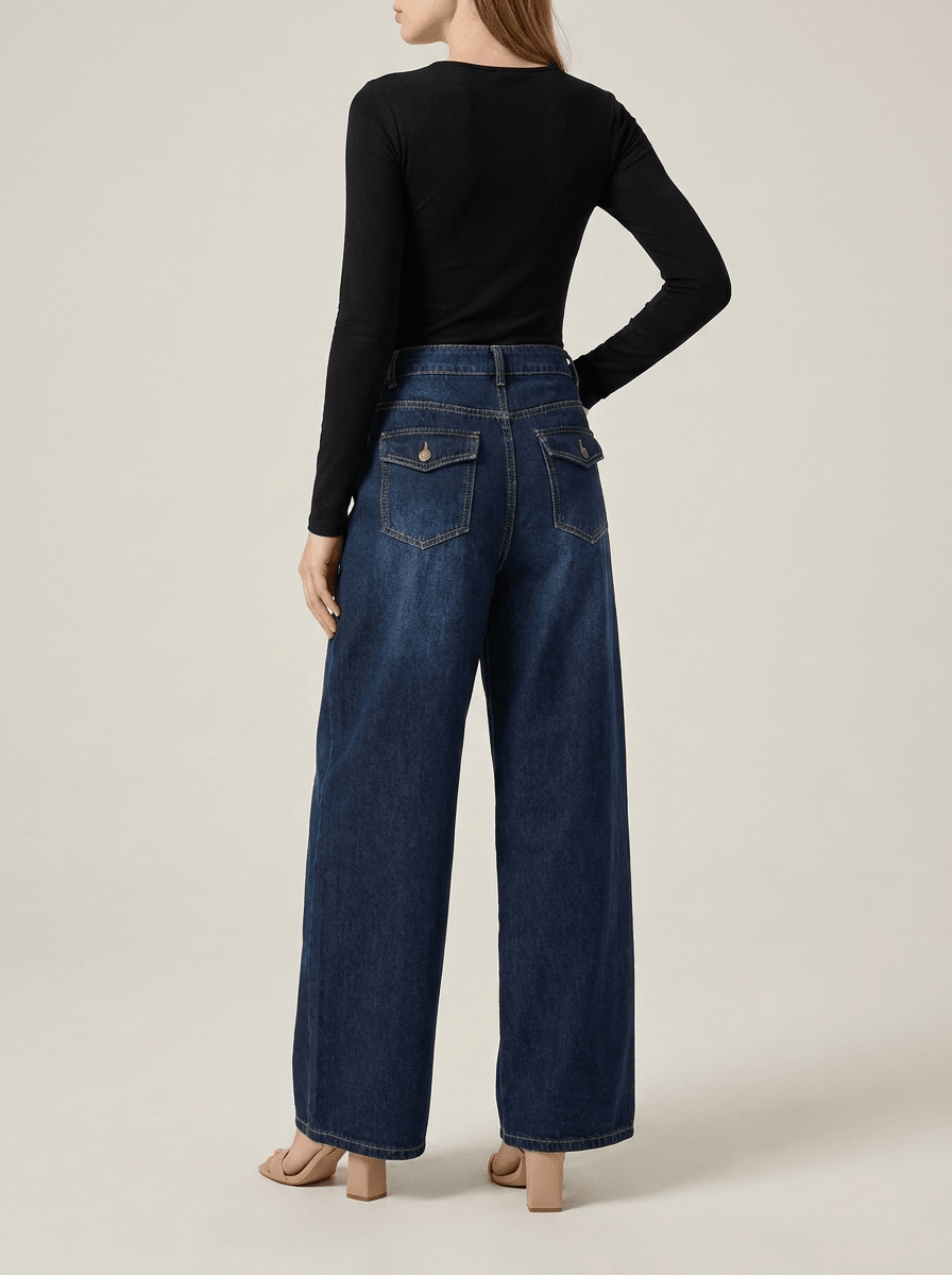Wide Leg Jeans Women High Waisted Denim Trousers With Pockets — Kharites Shop - Kharites