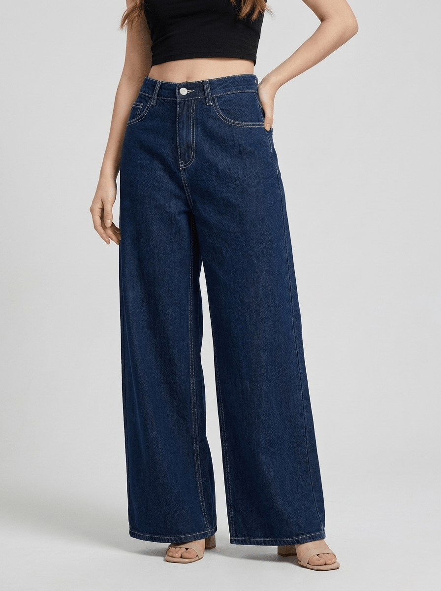 Wide Leg Jeans Women High Waisted Denim Trousers With Pockets — Kharites Shop - Kharites
