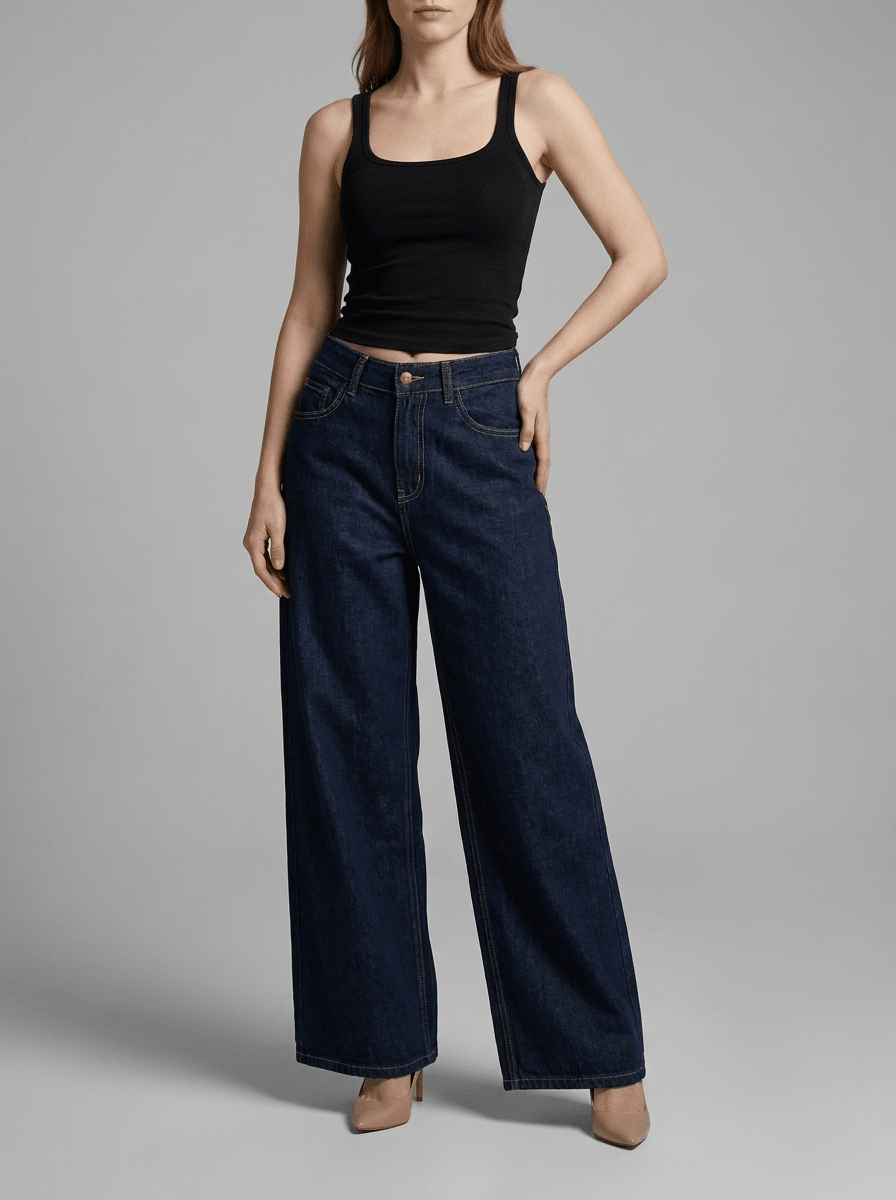 Wide Leg Jeans Women High Waisted Denim Trousers With Pockets — Kharites Shop - Kharites