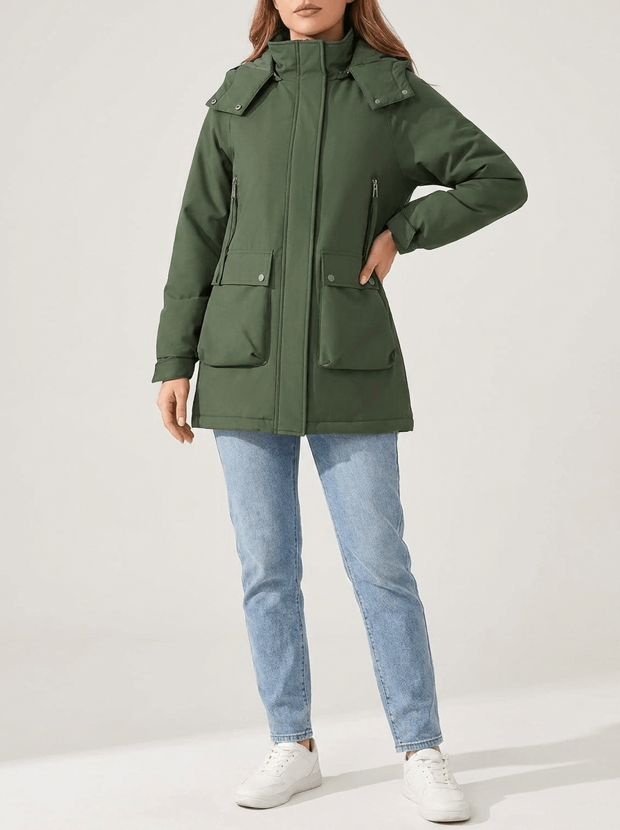 Zip Up Hooded Parka Jacket Women Lined Utility Winter Coat Plus Size — Kharites Shop - Kharites