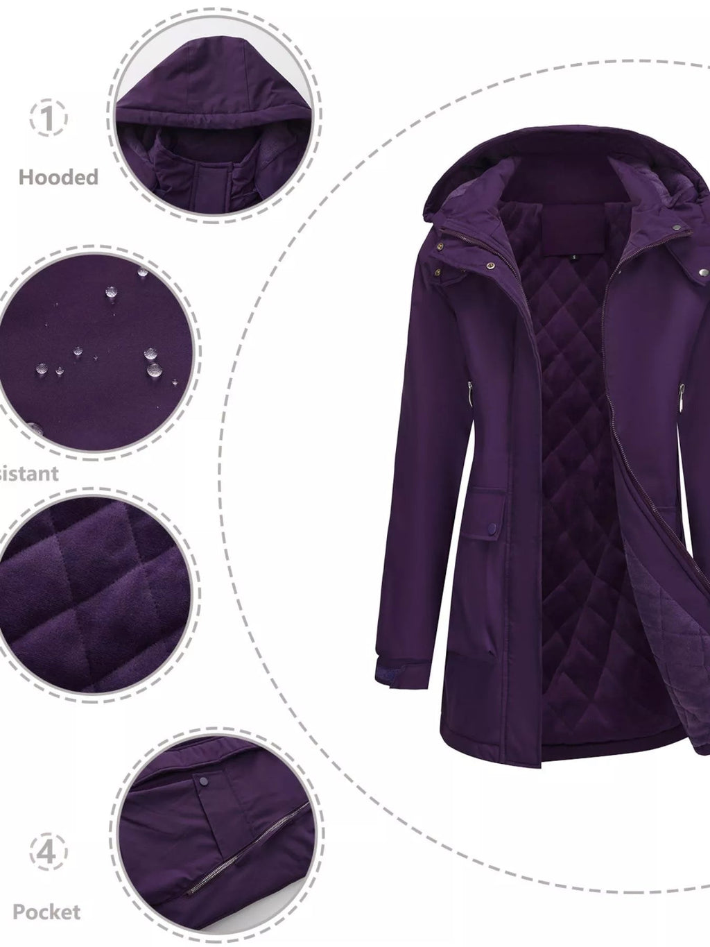 Zip Up Hooded Parka Jacket Women Lined Utility Winter Coat Plus Size — Kharites Shop - Kharites