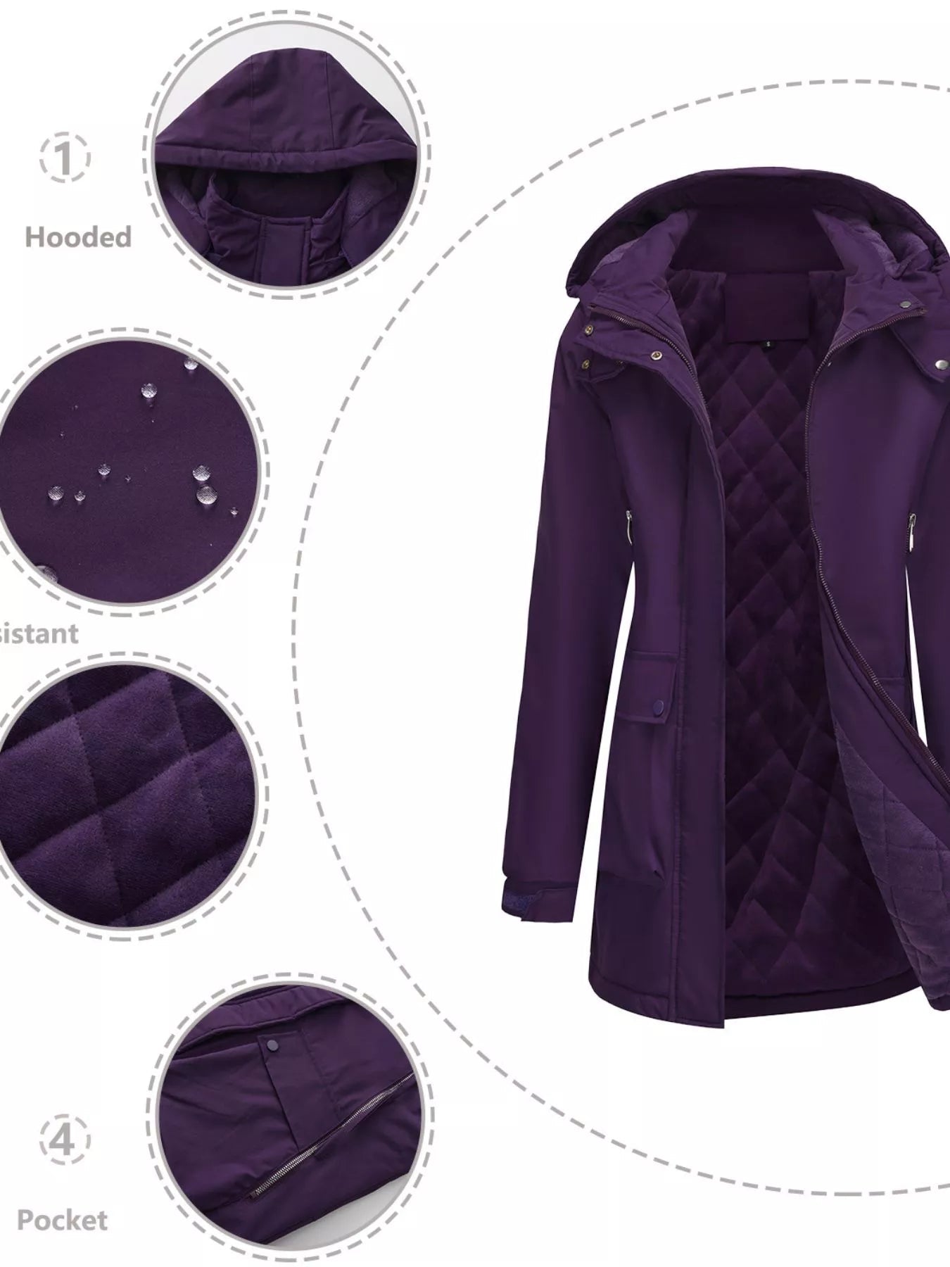Zip Up Hooded Parka Jacket Women Lined Utility Winter Coat Plus Size — Kharites Shop - Kharites