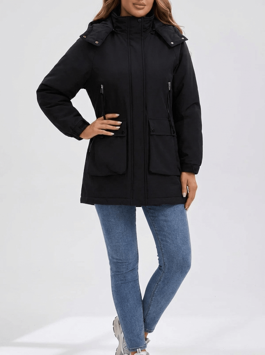 Zip Up Hooded Parka Jacket Women Lined Utility Winter Coat Plus Size — Kharites Shop - Kharites