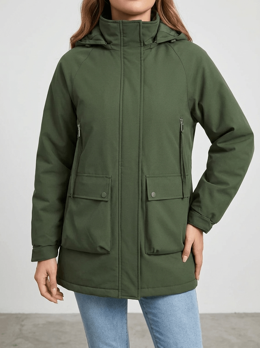 Zip Up Hooded Parka Jacket Women Lined Utility Winter Coat Plus Size — Kharites Shop - Kharites