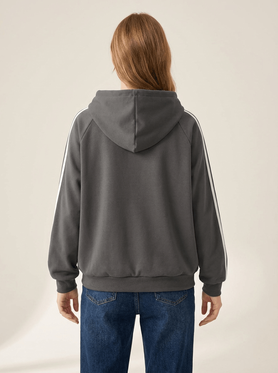 Zip Up Hoodie Women Striped Sleeve Drawstring Casual Jacket With Pockets — Kharites Shop - Kharites