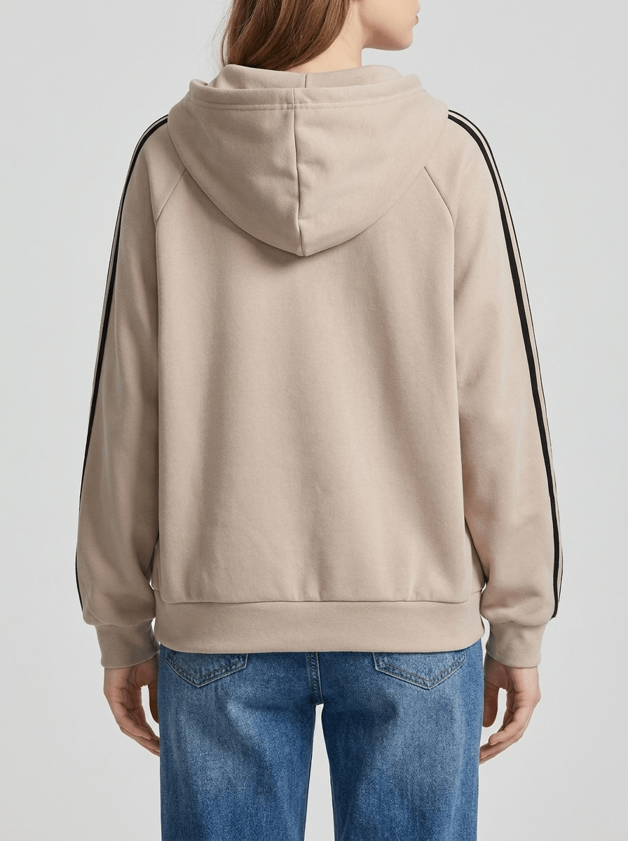 Zip Up Hoodie Women Striped Sleeve Drawstring Casual Jacket With Pockets — Kharites Shop - Kharites