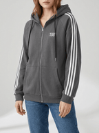 Zip Up Hoodie Women Striped Sleeve Drawstring Casual Jacket With Pockets — Kharites Shop - Kharites