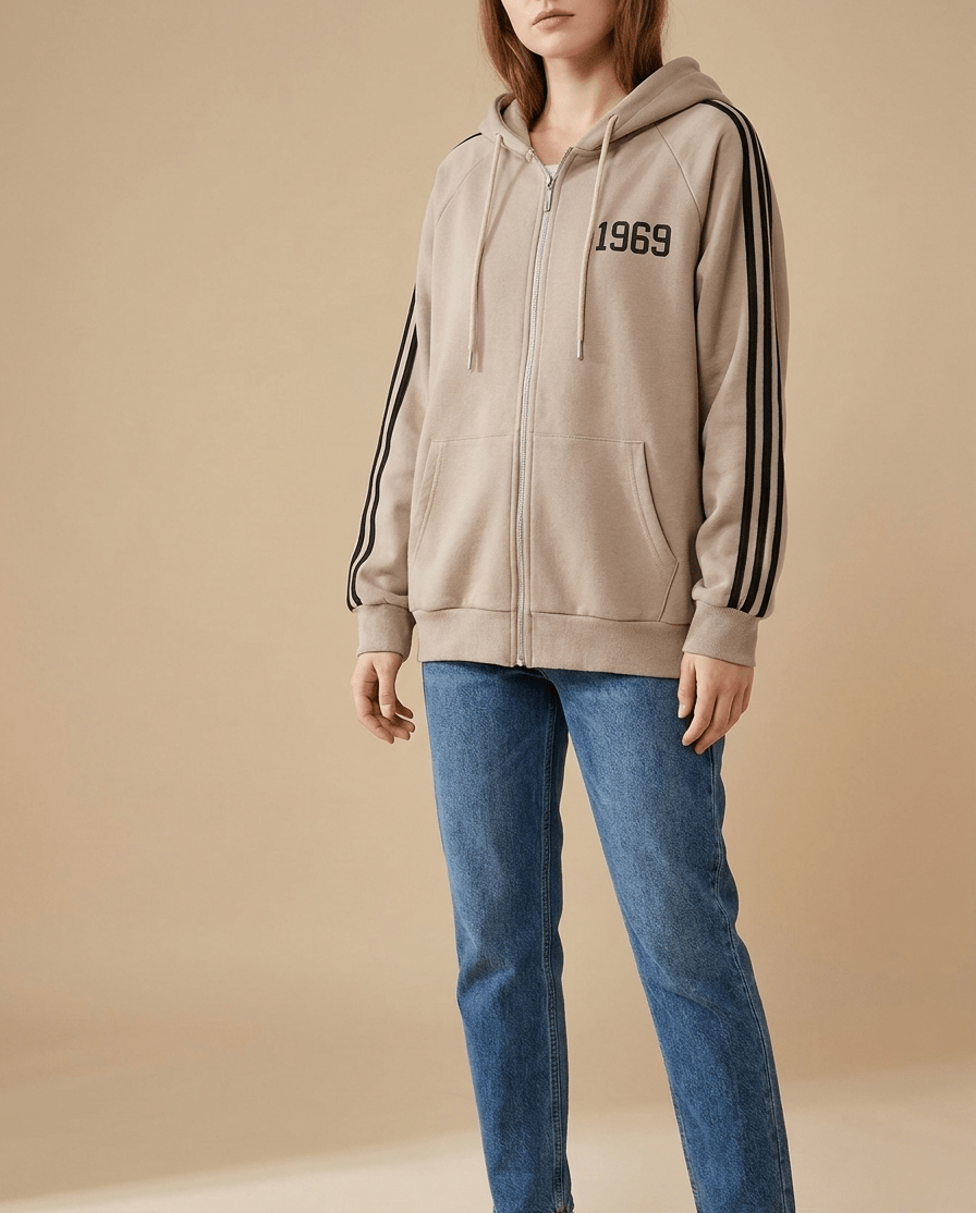 Zip Up Hoodie Women Striped Sleeve Drawstring Casual Jacket With Pockets — Kharites Shop - Kharites