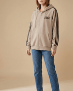 Zip Up Hoodie Women Striped Sleeve Drawstring Casual Jacket With Pockets — Kharites Shop - Kharites