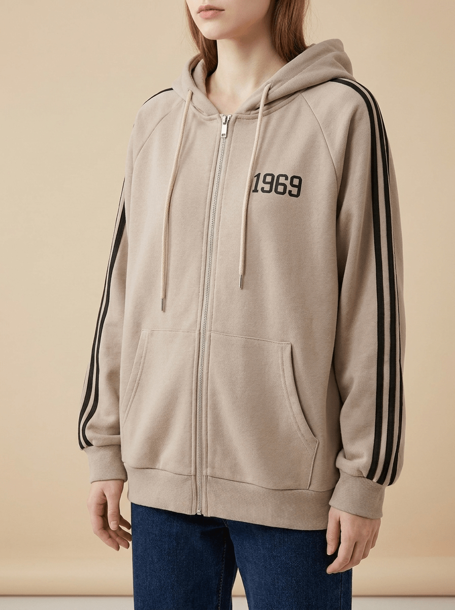Zip Up Hoodie Women Striped Sleeve Drawstring Casual Jacket With Pockets — Kharites Shop - Kharites