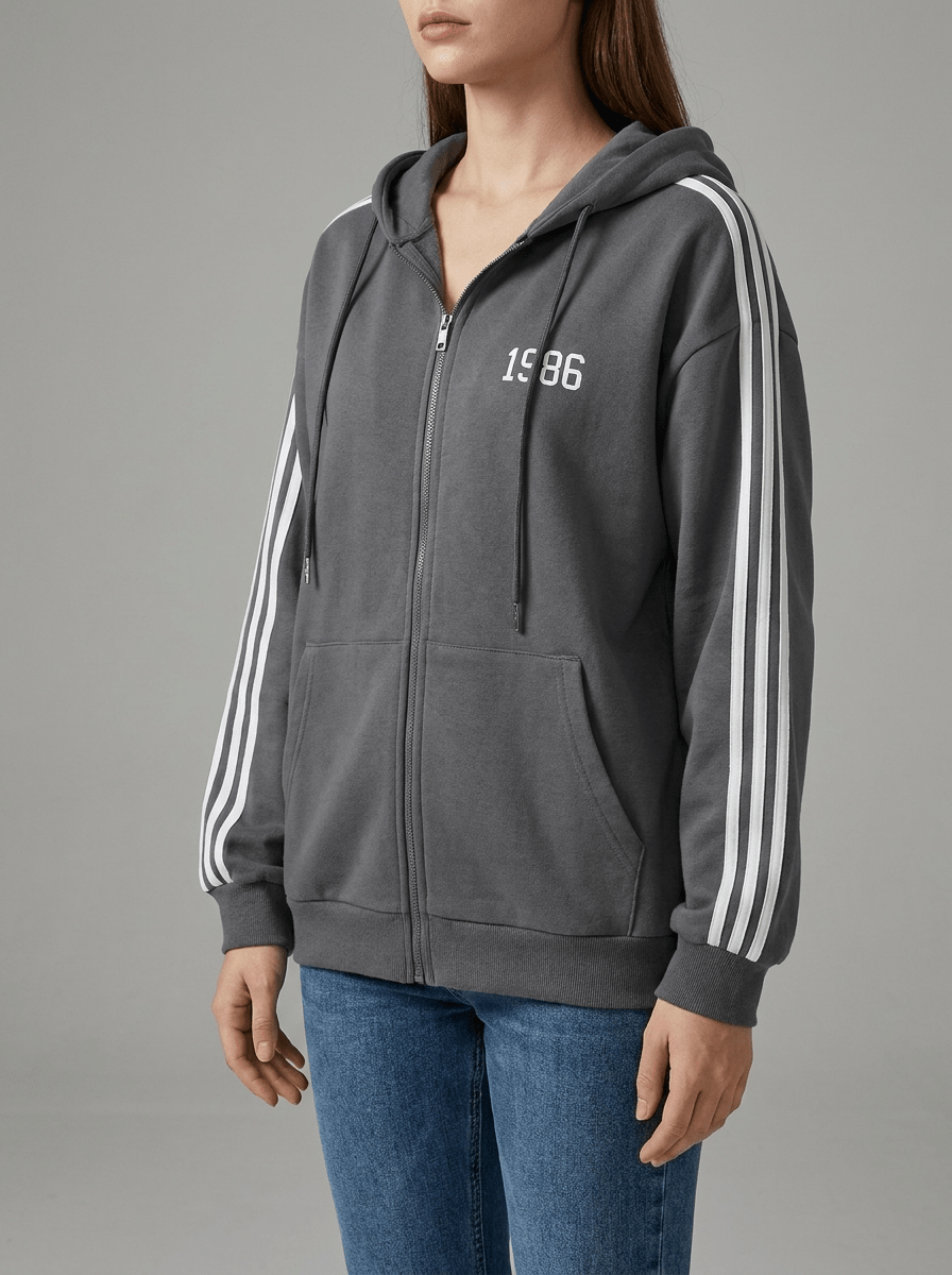 Zip Up Hoodie Women Striped Sleeve Drawstring Casual Jacket With Pockets — Kharites Shop - Kharites
