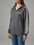 Zip Up Hoodie Women Striped Sleeve Drawstring Casual Jacket With Pockets — Kharites Shop - Kharites